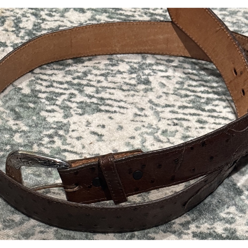 vintage size 40 Nocona ostrich-print belt Silver tone Buckle USA